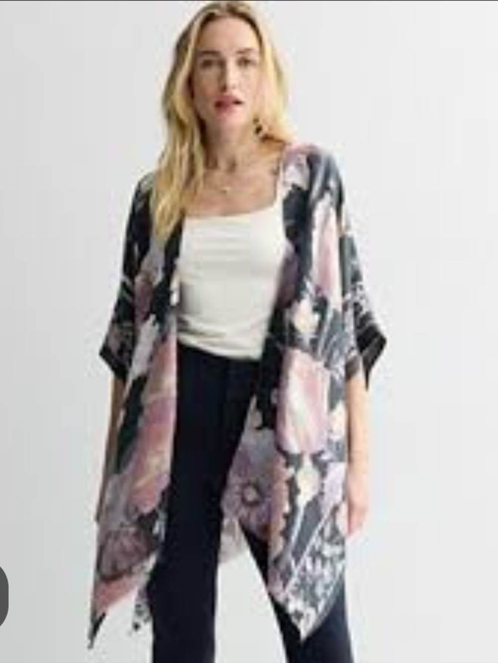 Floral Gray Soft Open Front Kimono Cardigan